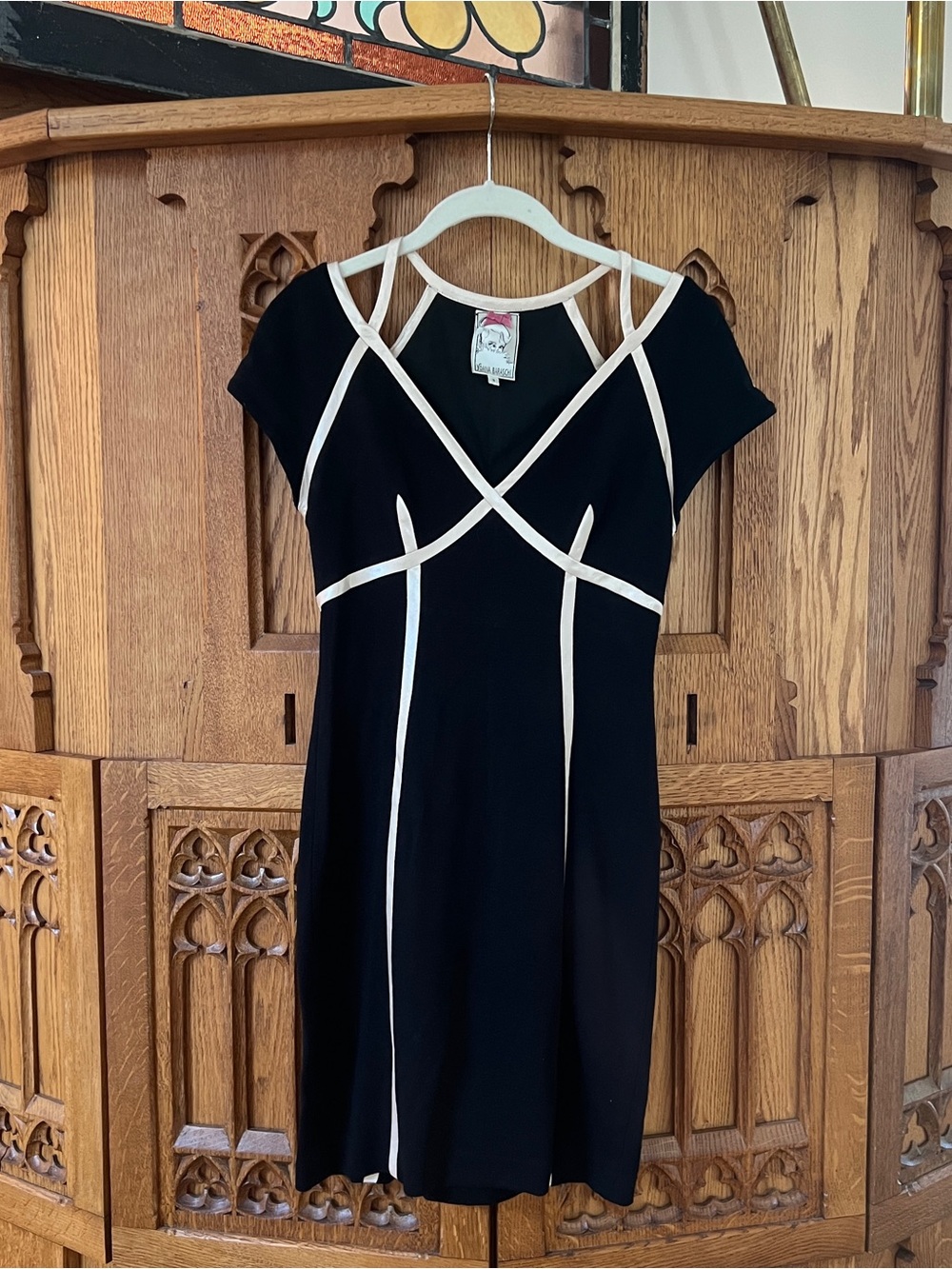 Yoana Baraschi Black Mini Dress with Cream Trim